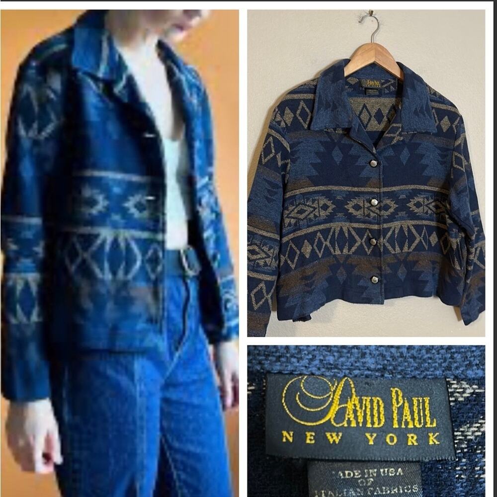 Vintage David Paul Aztec Southwestern Print Cropped Jacket Size Large
